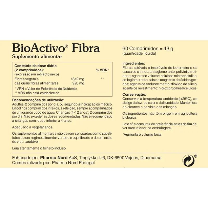 BioActivo Fibra 60 Comprimidos | Trânsito Intestinal
