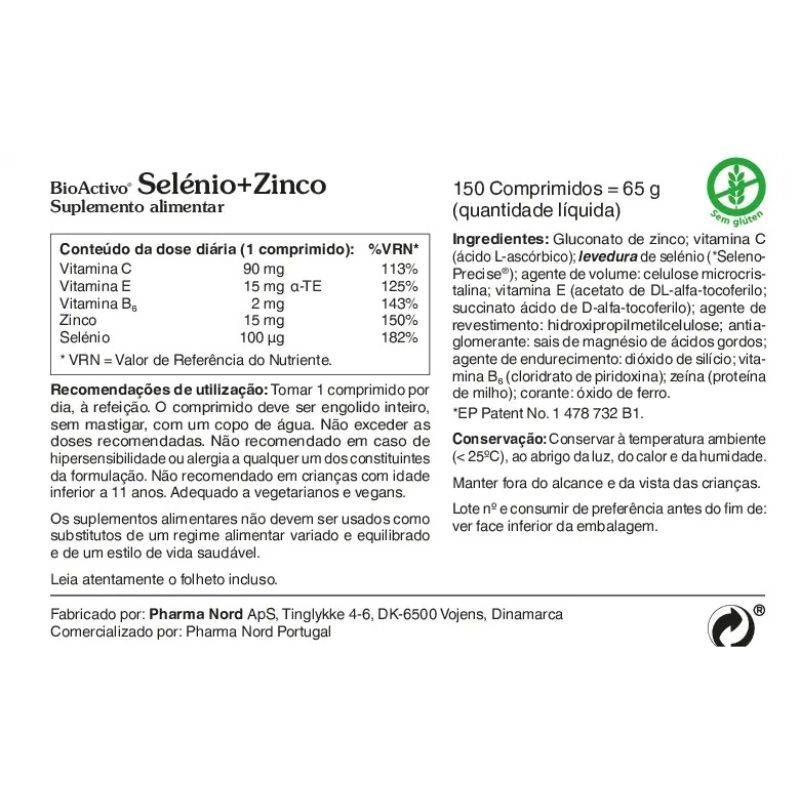 BioActivo Selénio + Zinco 150 Comprimidos | Imunidade e Pele