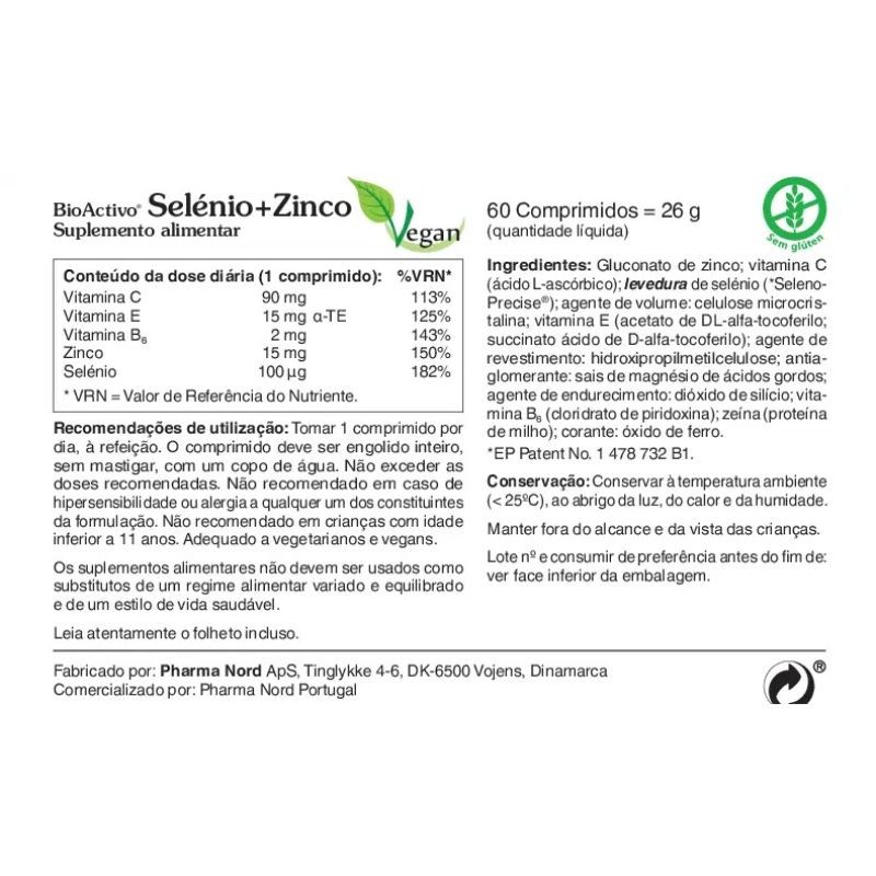 BioActivo Selénio + Zinco 60 Comprimidos | Imunidade e Células